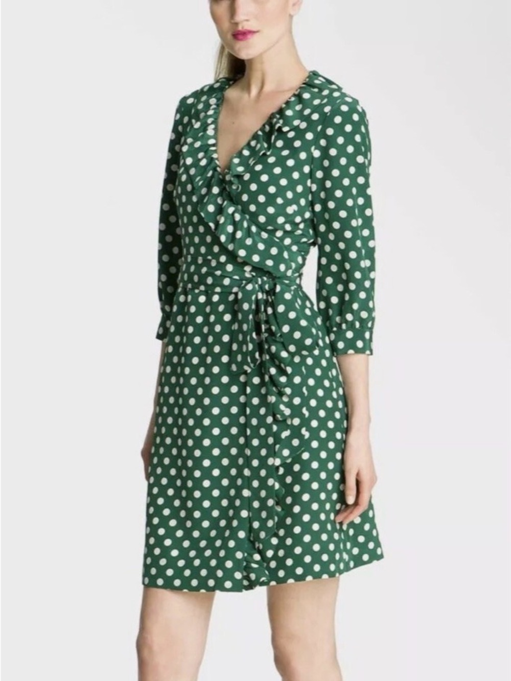 Kate Spade Green Polka Dot Silk Wrap Dress with Tie SIZE 8